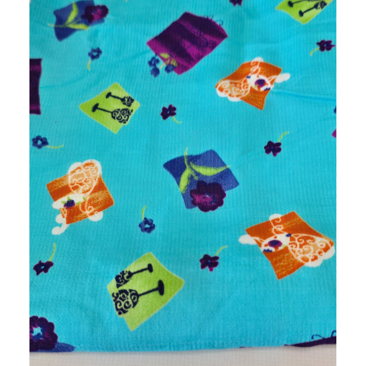 Vintage Turquoise Abstract Silky Polyester Fabric 56" W x 43" L