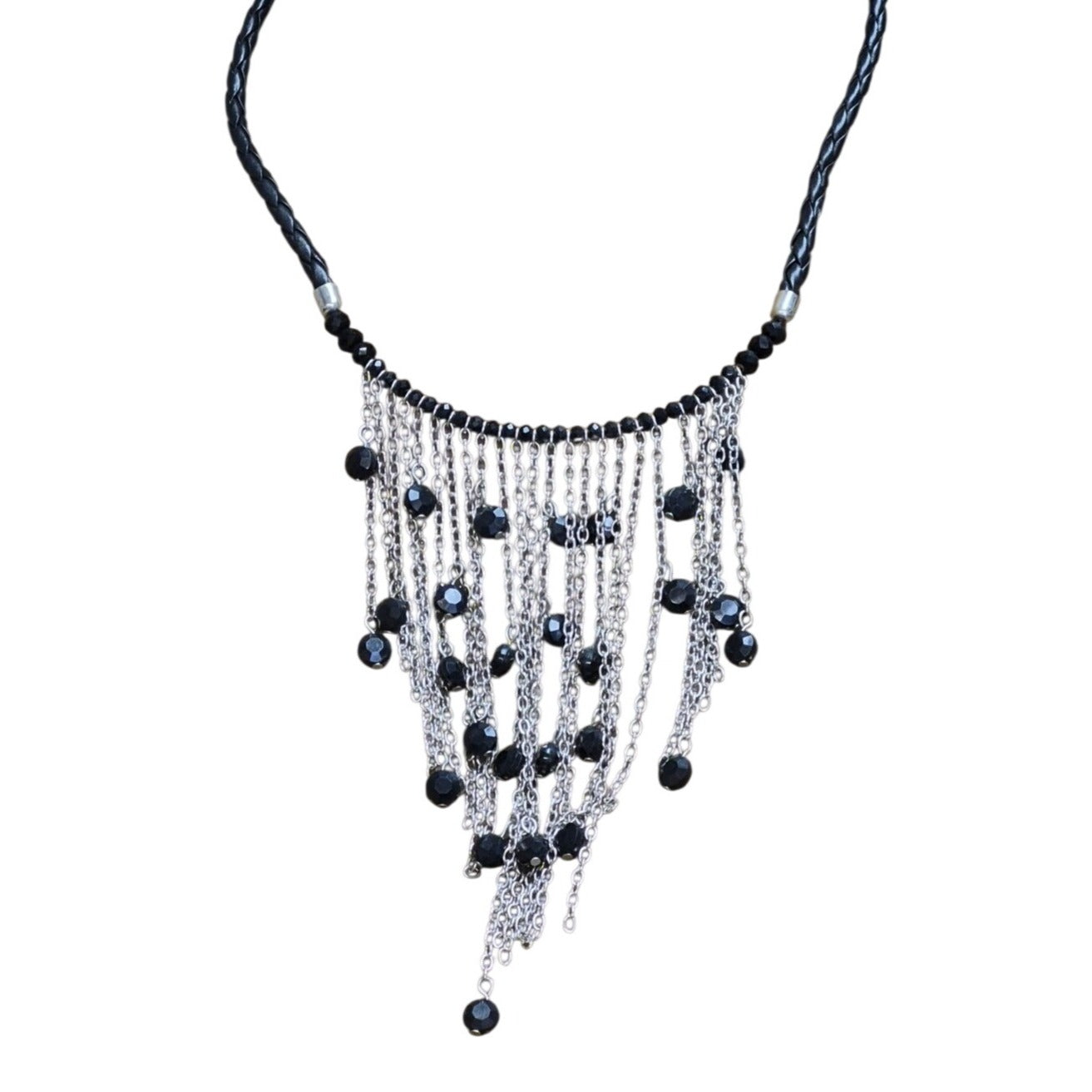Vintage Black & Silver Chain Fringe Necklace