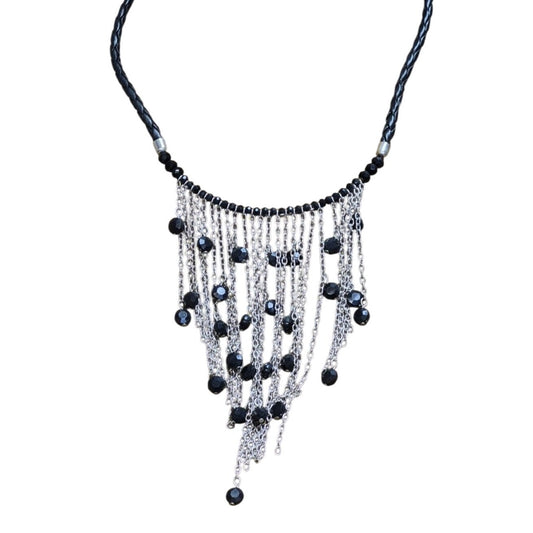 Vintage Black & Silver Chain Fringe Necklace