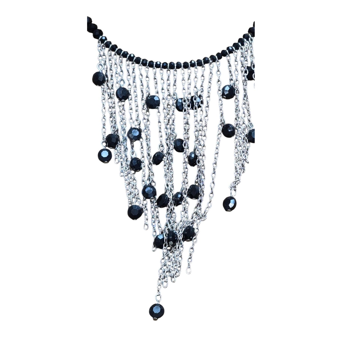 Vintage Black & Silver Chain Fringe Necklace