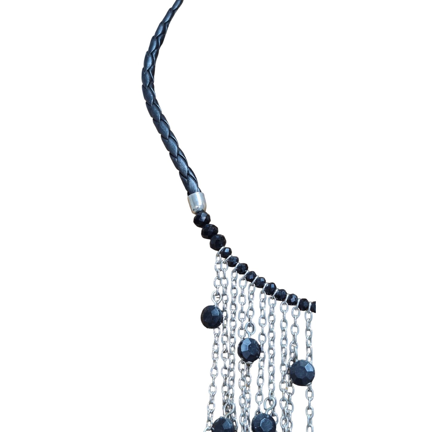 Vintage Black & Silver Chain Fringe Necklace