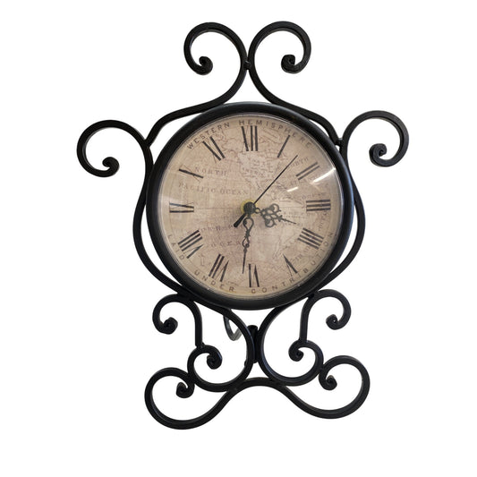 Black Metal Scroll Table Clock