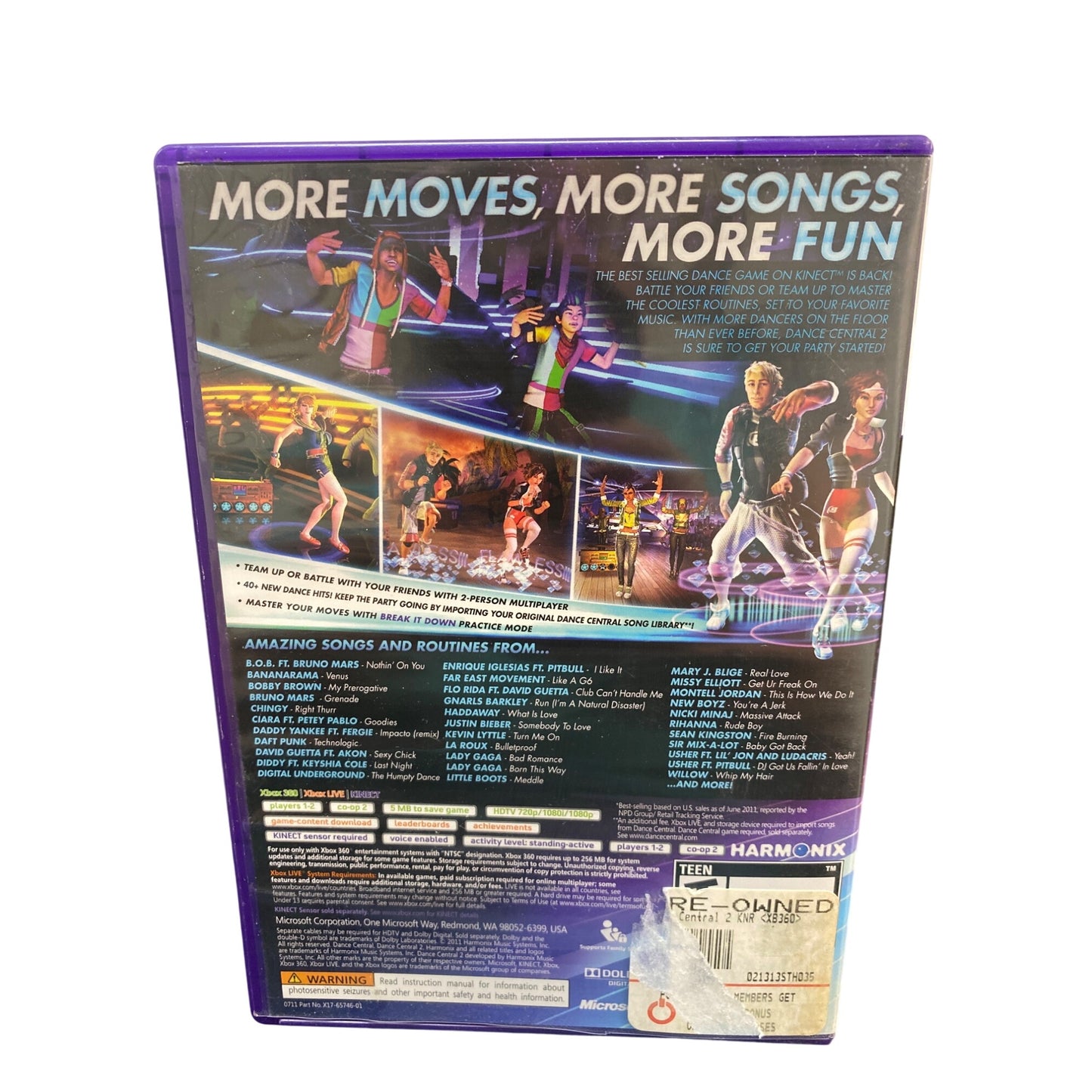 Dance Central 2 Xbox 360 Kinect Game With Case & Manual