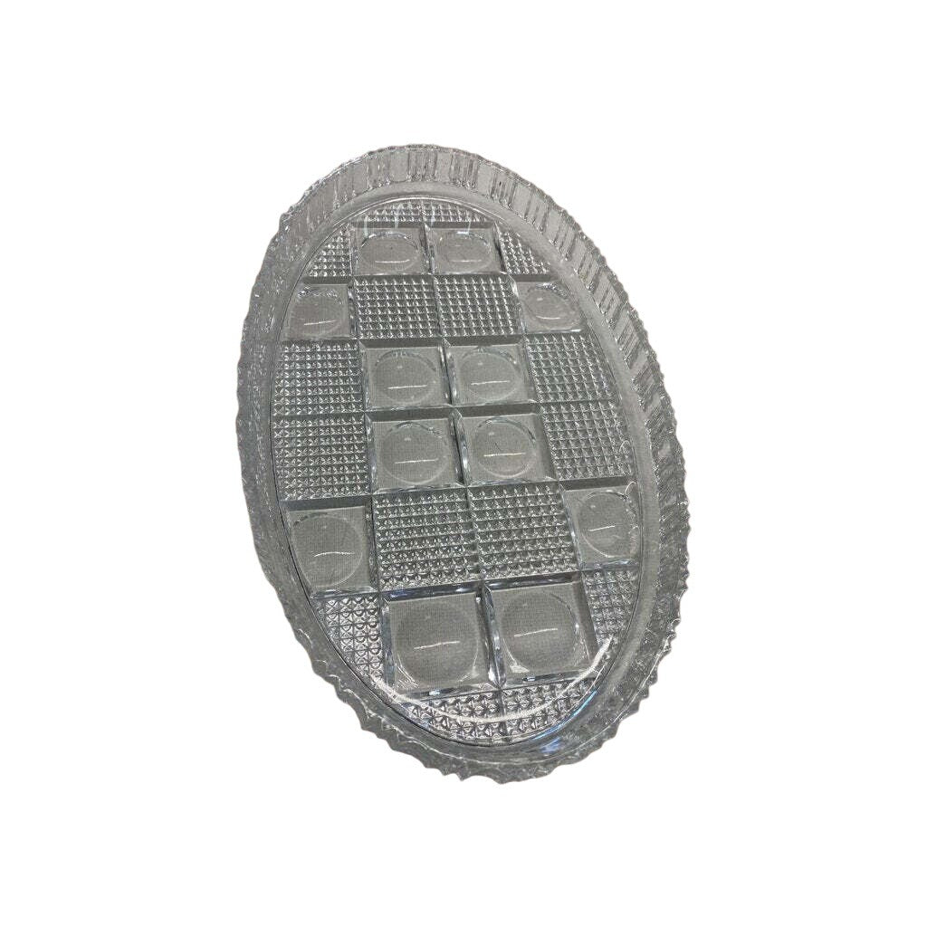 Vintage Heavy Glass Oval Serving Relish Trinket Tray