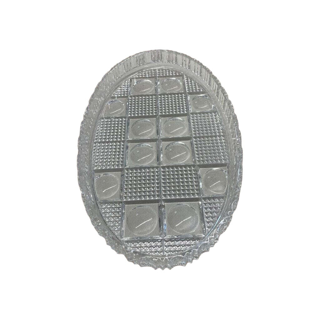 Vintage Heavy Glass Oval Serving Relish Trinket Tray