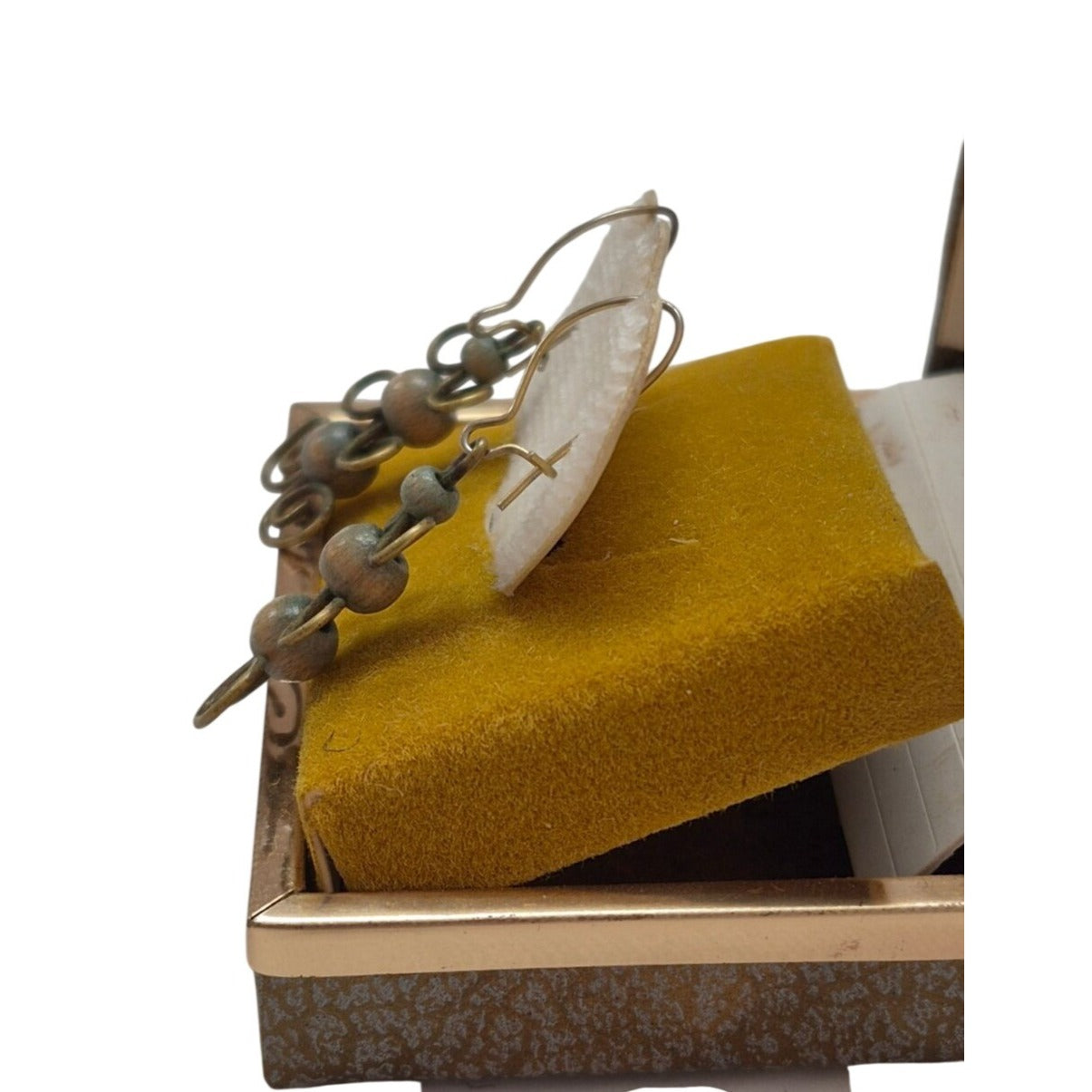 Vintage Brass & Wood Beaded Dangle Earrings