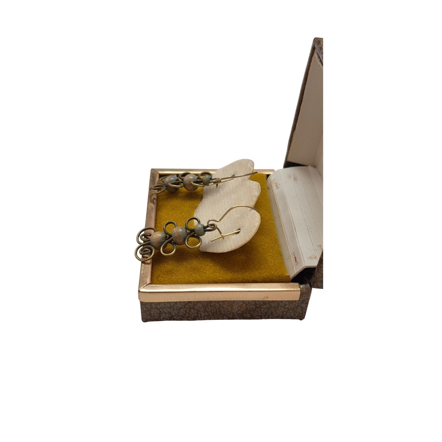 Vintage Brass & Wood Beaded Dangle Earrings