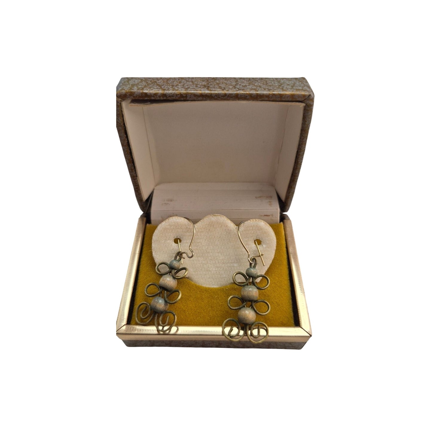 Vintage Brass & Wood Beaded Dangle Earrings