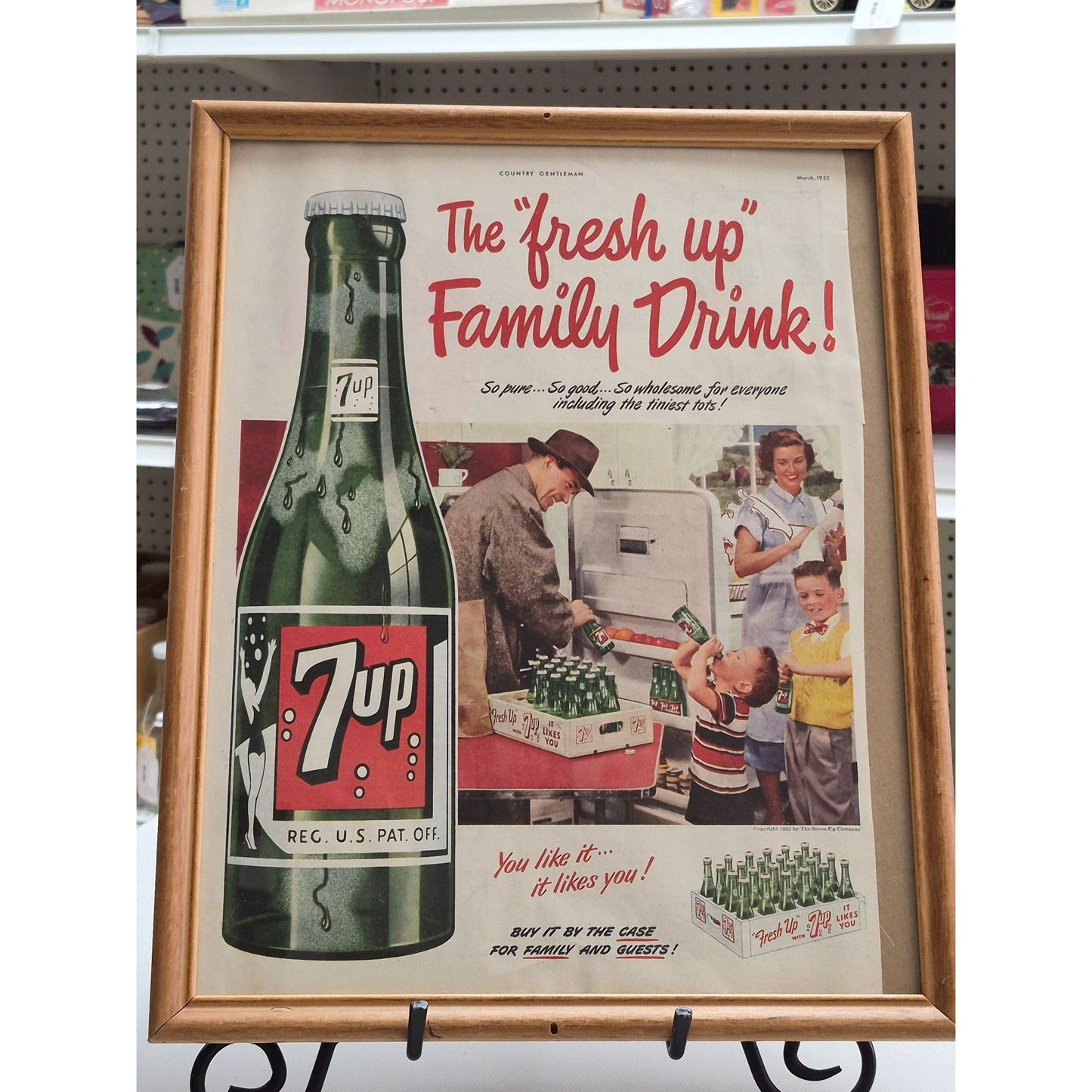Vintage 7UP Framed Family Drink Ad March 1952 Original Print