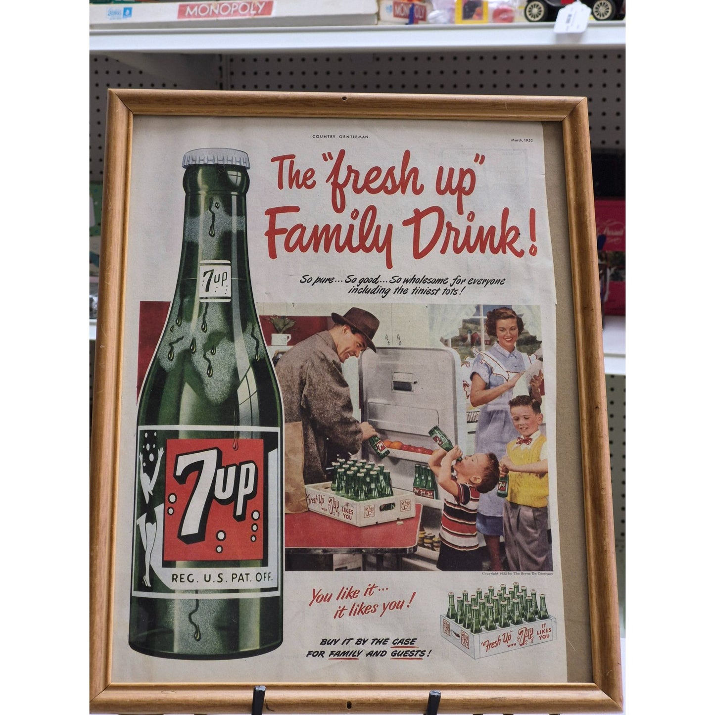 Vintage 7UP Framed Family Drink Ad March 1952 Original Print