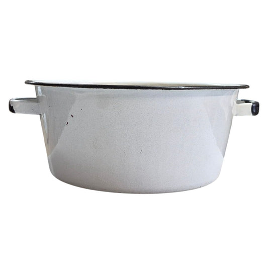 Vintage Enamel Pot White & Black Rim Pan Rustic Kitchen Decor Cookware
