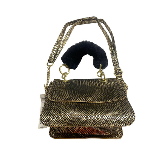 Gold Snake Print Faux Leather Shoulder Bag With Chain Strap & Faux Fur Handle