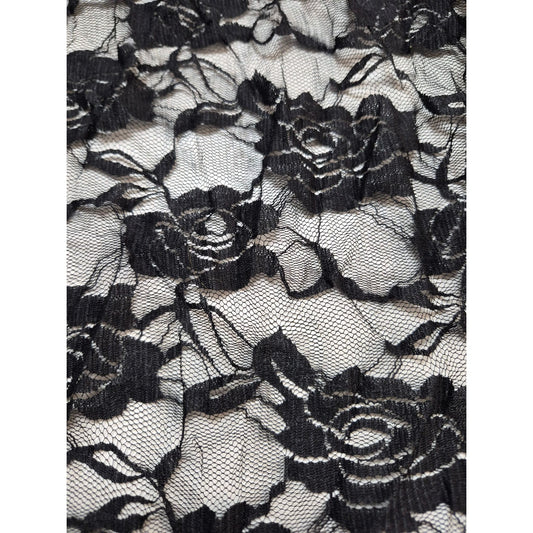 Black Stretchy Rose Lace Fabric Spandex 57" Long Elegant Floral Pattern Sewing & Crafts