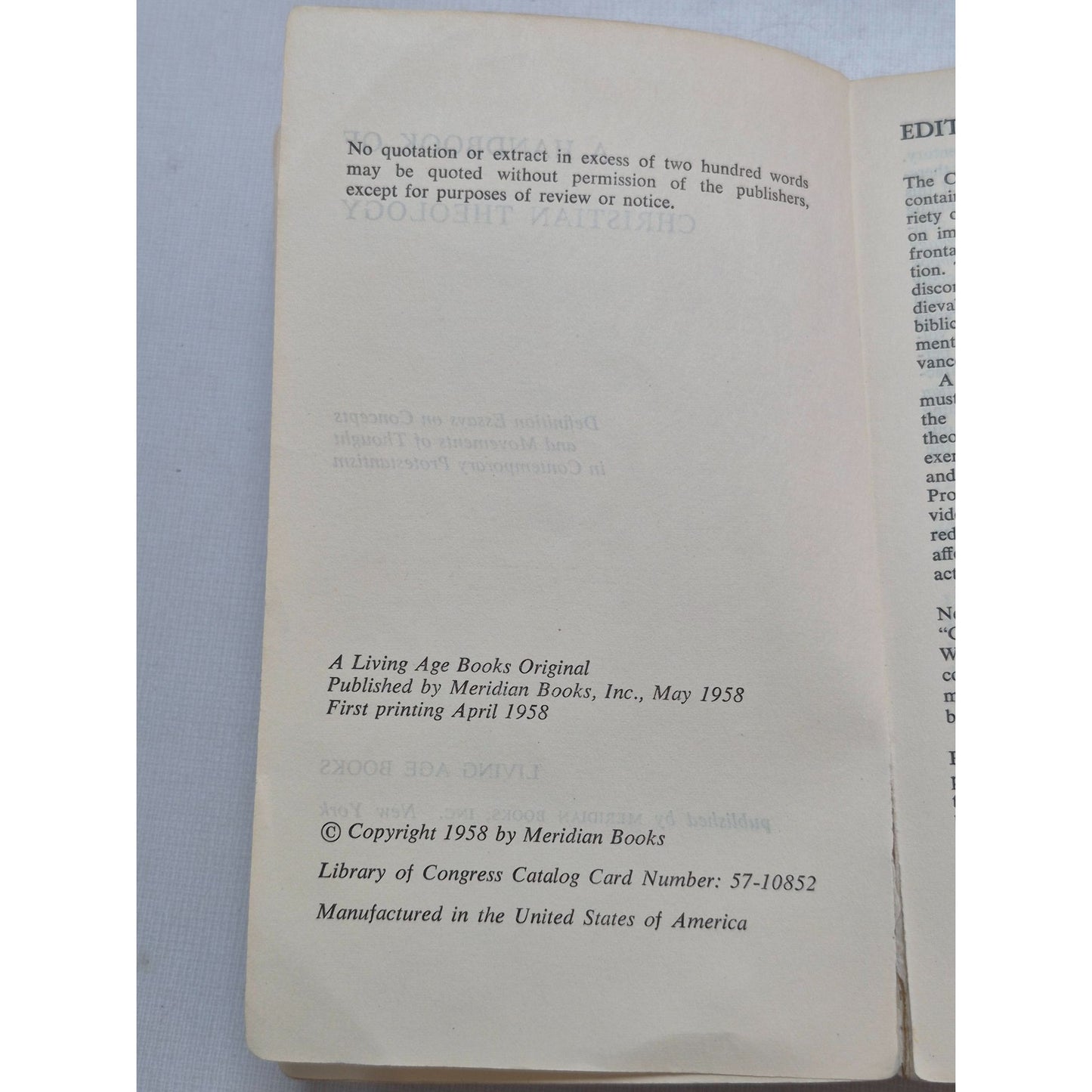 A Handbook Of Christian Theology By Meridian Books 1958 Paperback