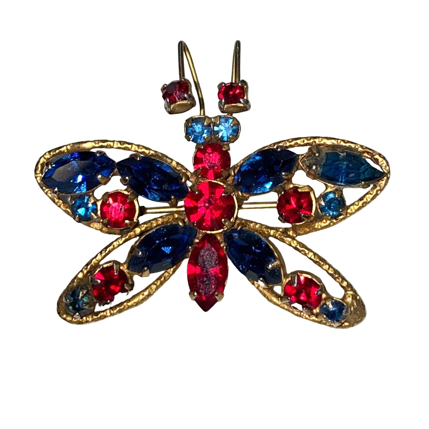 VINTAGE Regency Rhinestone Butterfly Brooch Pin Blue Red