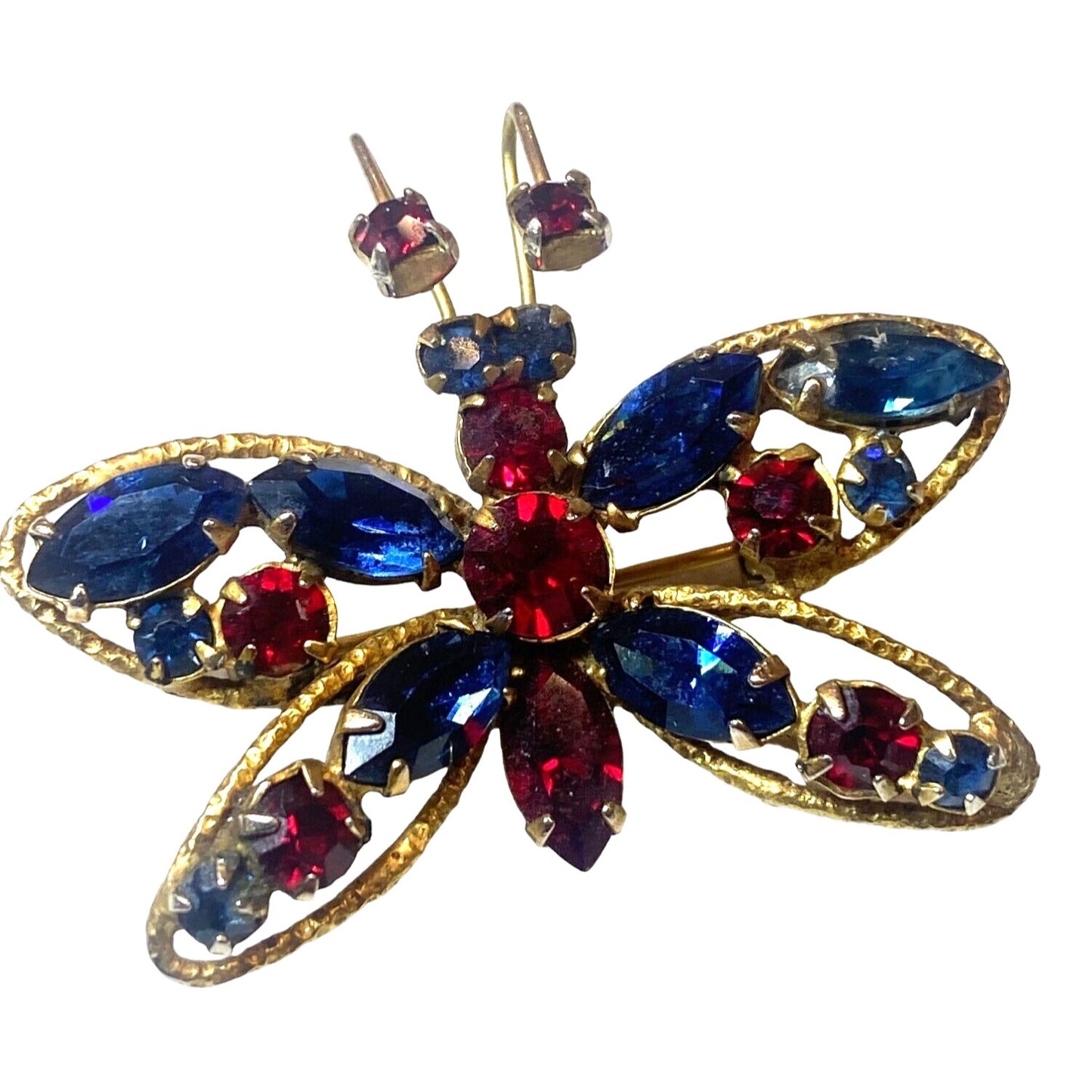 VINTAGE Regency Rhinestone Butterfly Brooch Pin Blue Red