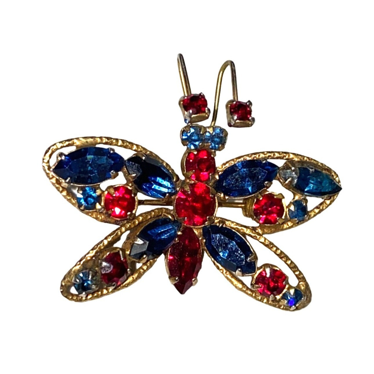 VINTAGE Regency Rhinestone Butterfly Brooch Pin Blue Red