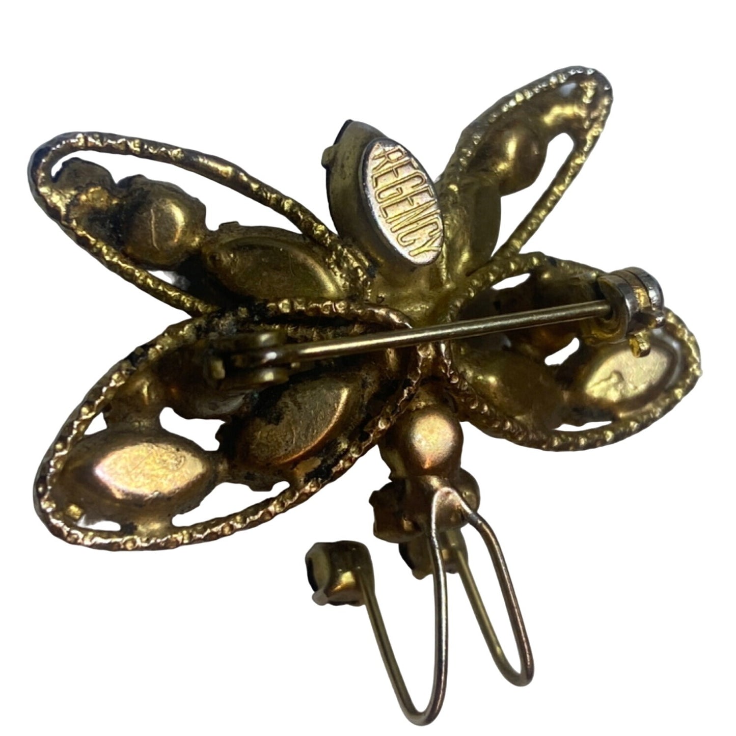 VINTAGE Regency Rhinestone Butterfly Brooch Pin Blue Red