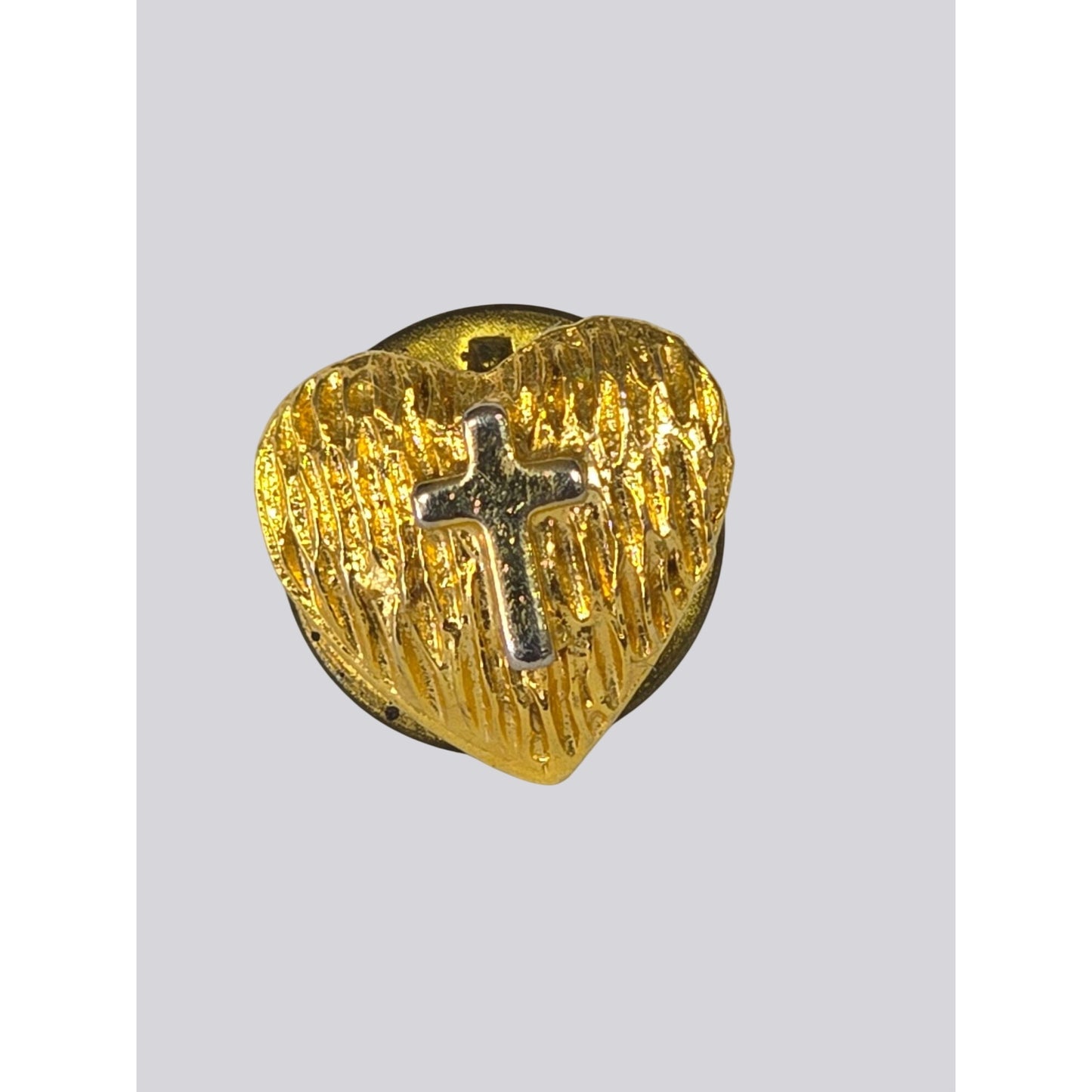 Gold‑Tone Heart & Cross Lapel Pin Textured Cross Ballou Clutch Back