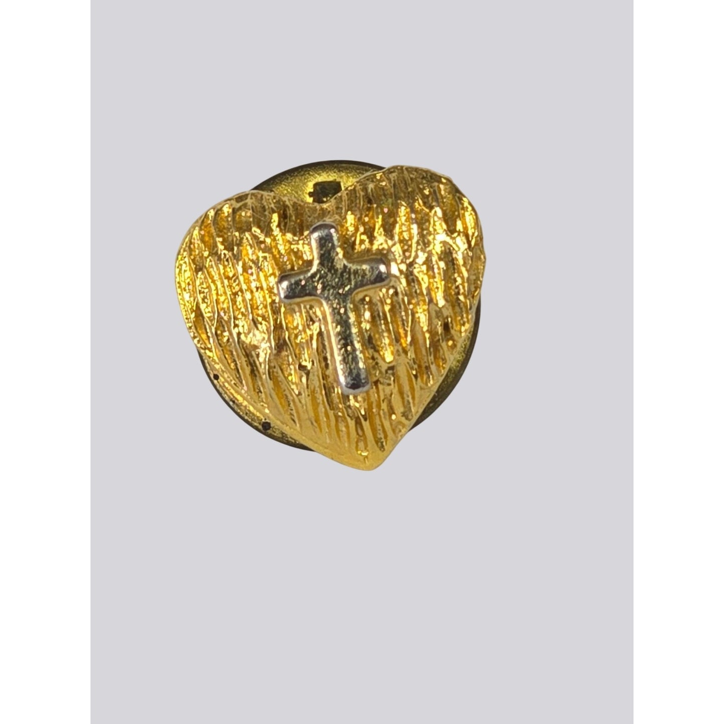 Gold‑Tone Heart & Cross Lapel Pin Textured Cross Ballou Clutch Back