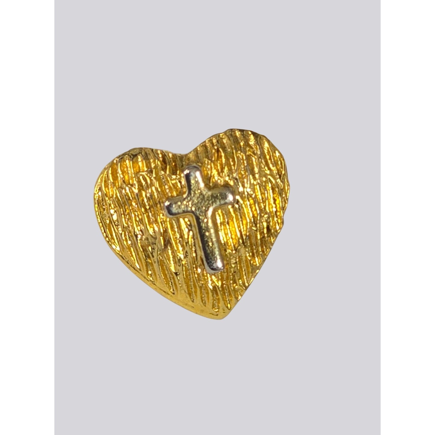 Gold‑Tone Heart & Cross Lapel Pin Textured Cross Ballou Clutch Back