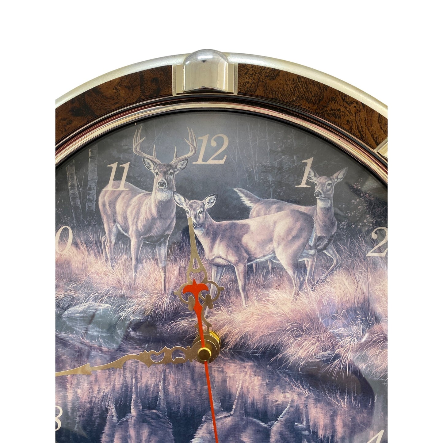 Deer-Themed Quartz Wall Clock With Gold & Wood Finish Frame