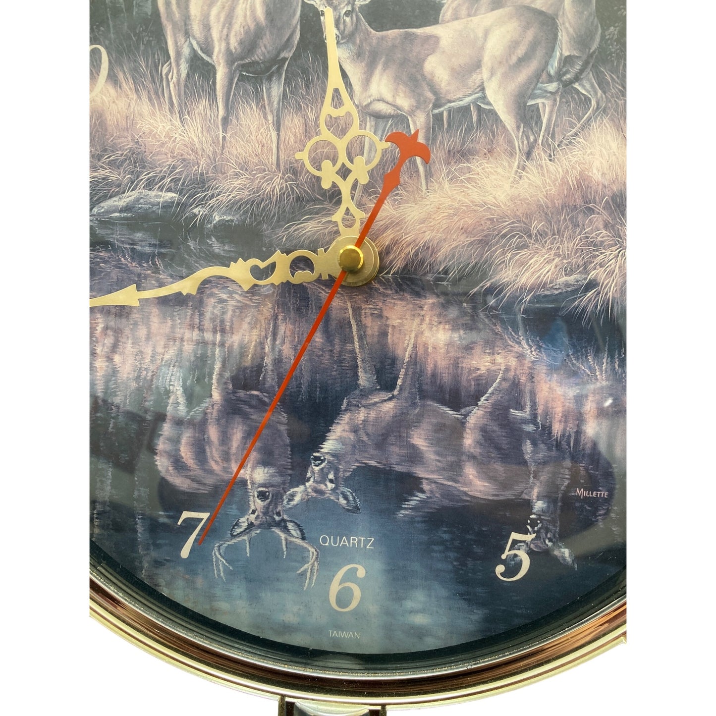 Deer-Themed Quartz Wall Clock With Gold & Wood Finish Frame