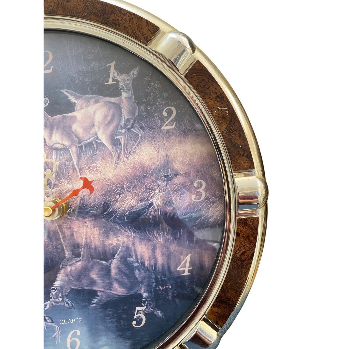 Deer-Themed Quartz Wall Clock With Gold & Wood Finish Frame