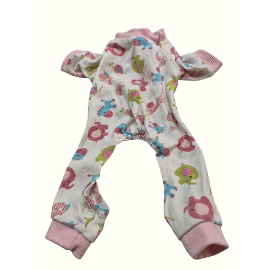 Dog Pajamas Small Size  Pink & White  Elephant & Hedgehog Print  Cozy Cotton Blend  Elastic Openings