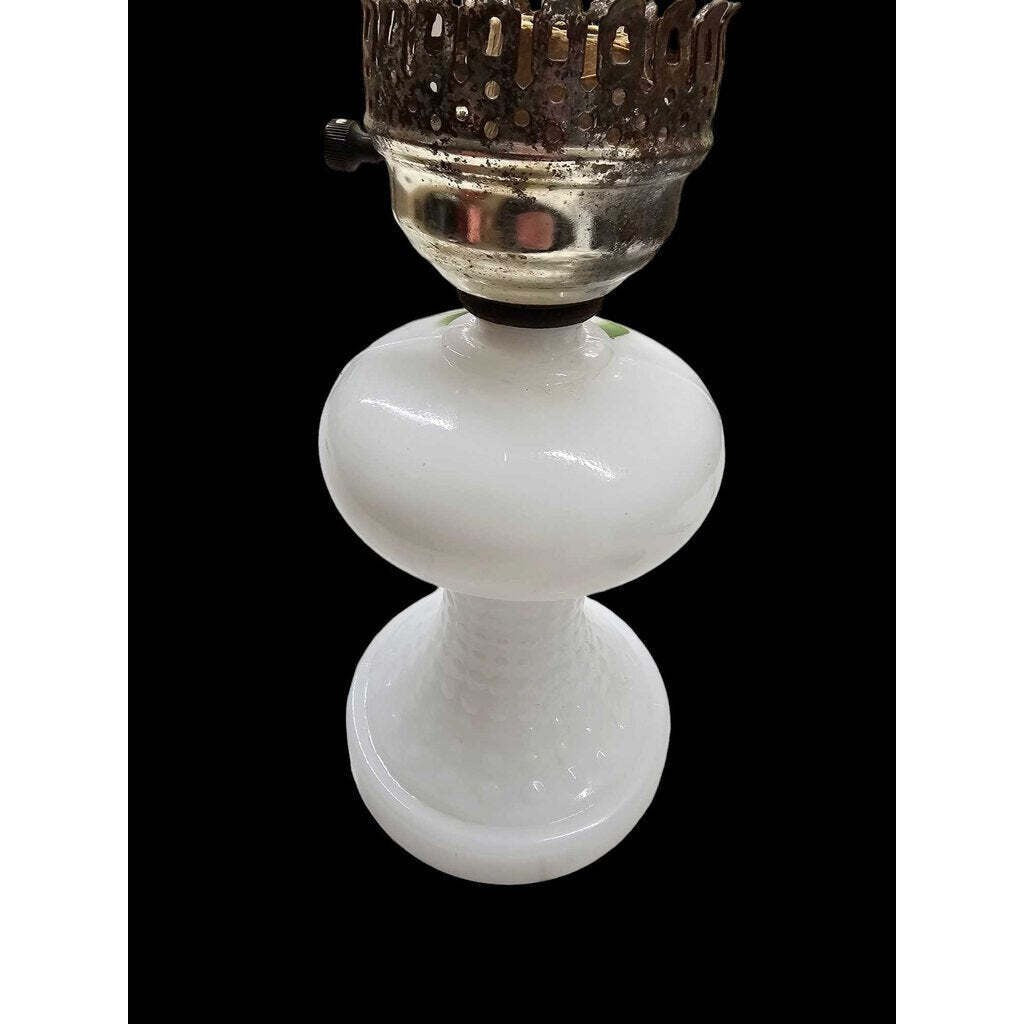 Vintage Milk Glass Table Lamp With Floral Design & Electric Wiring