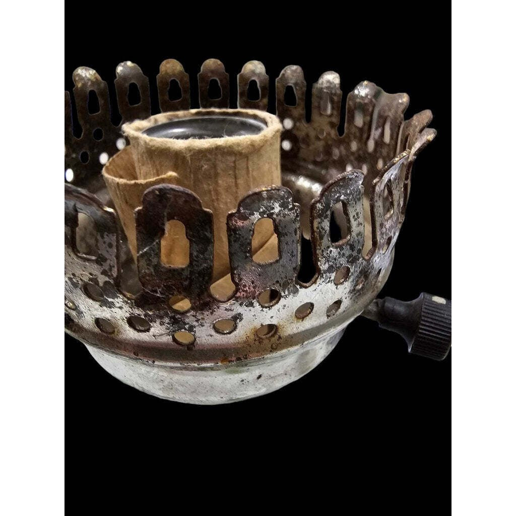 Vintage Milk Glass Table Lamp With Floral Design & Electric Wiring