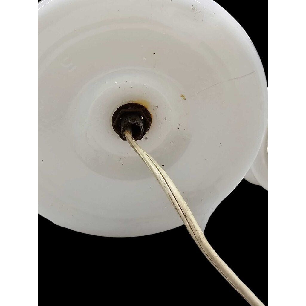 Vintage Milk Glass Table Lamp With Floral Design & Electric Wiring