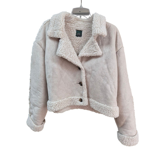 Wild Fable Cream Sherpa Cropped Jacket Womens XL Soft Faux Fur Polyester Winter Coat