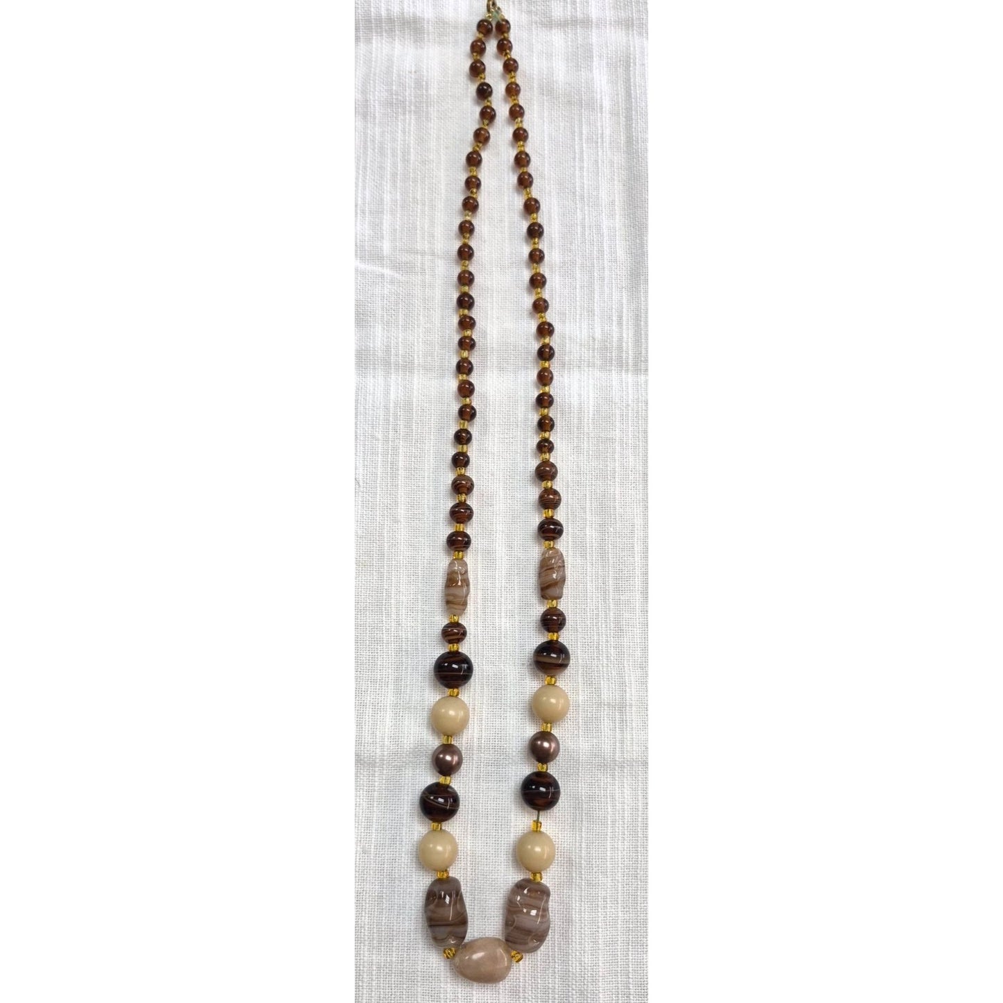 Beaded Necklace Brown & Cream Agate-Like