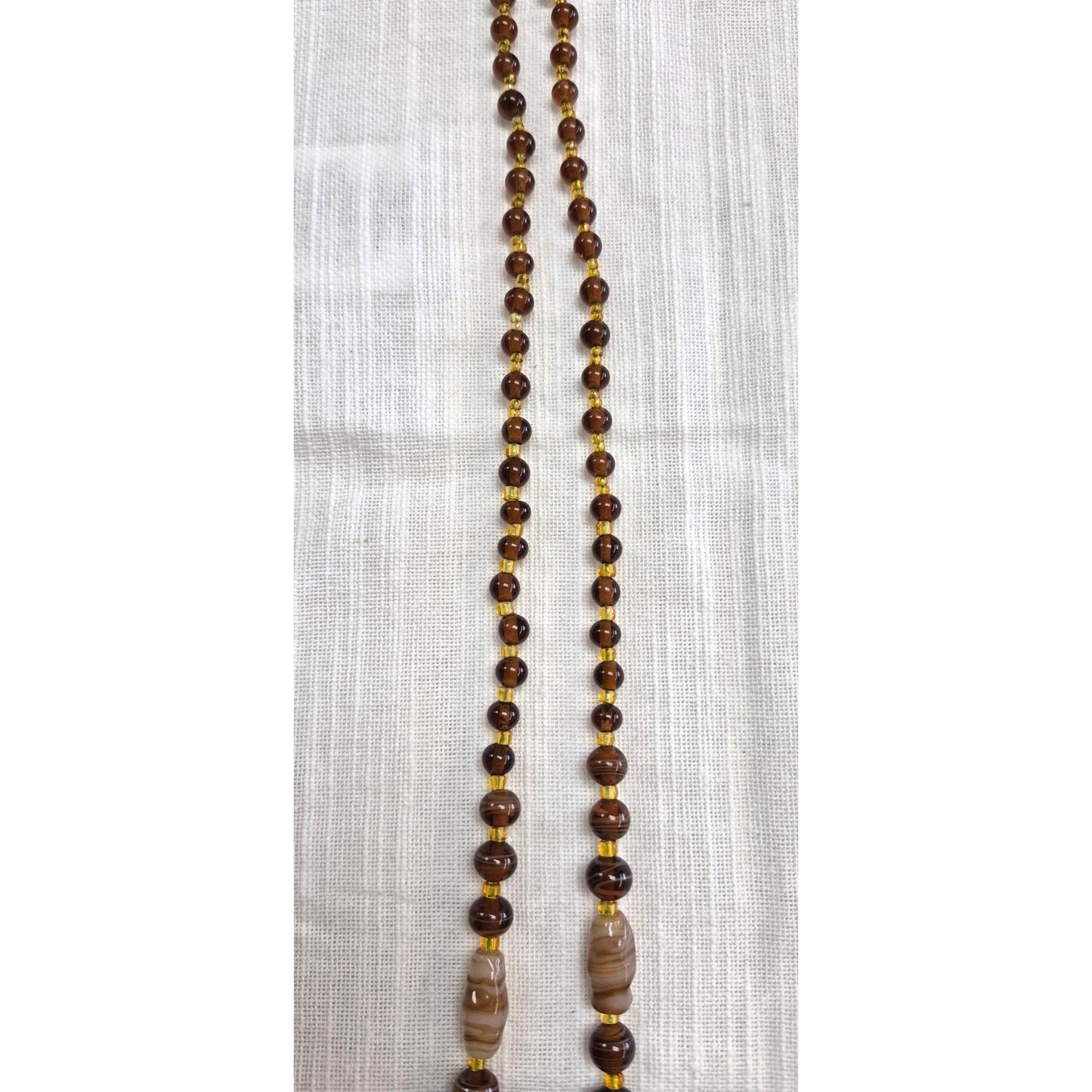 Beaded Necklace Brown & Cream Agate-Like