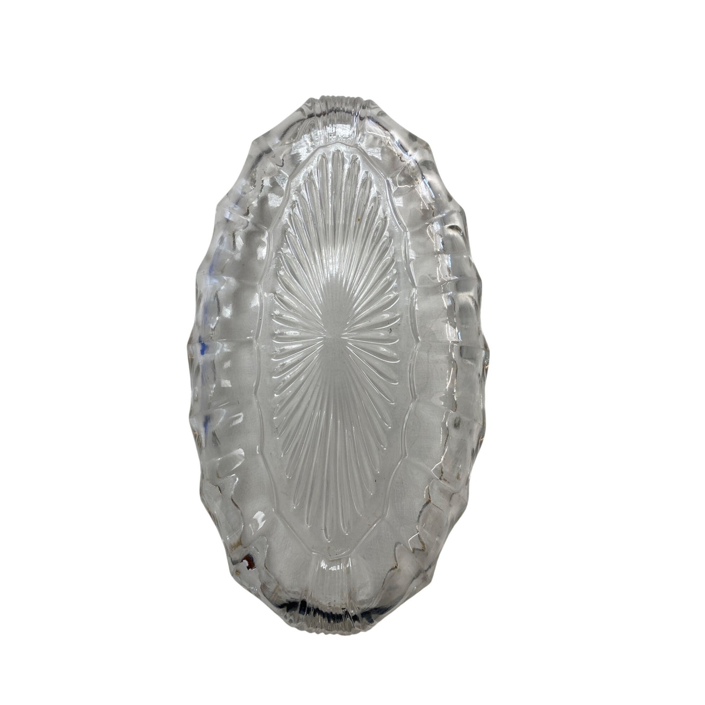 Vintage Clear Glass Oval Dish With Scalloped Edge & Gold Trim