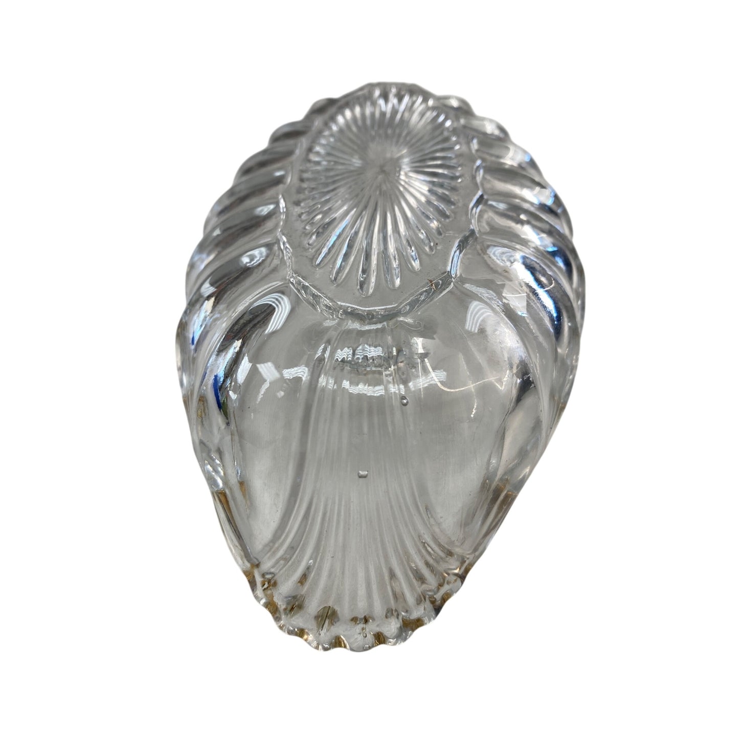 Vintage Clear Glass Oval Dish With Scalloped Edge & Gold Trim