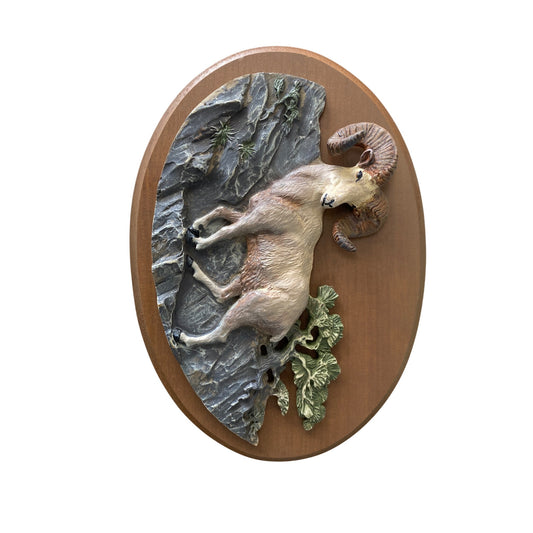 Vintage Avon Mountain Ram Wall Plaque & Wood Oval Decor