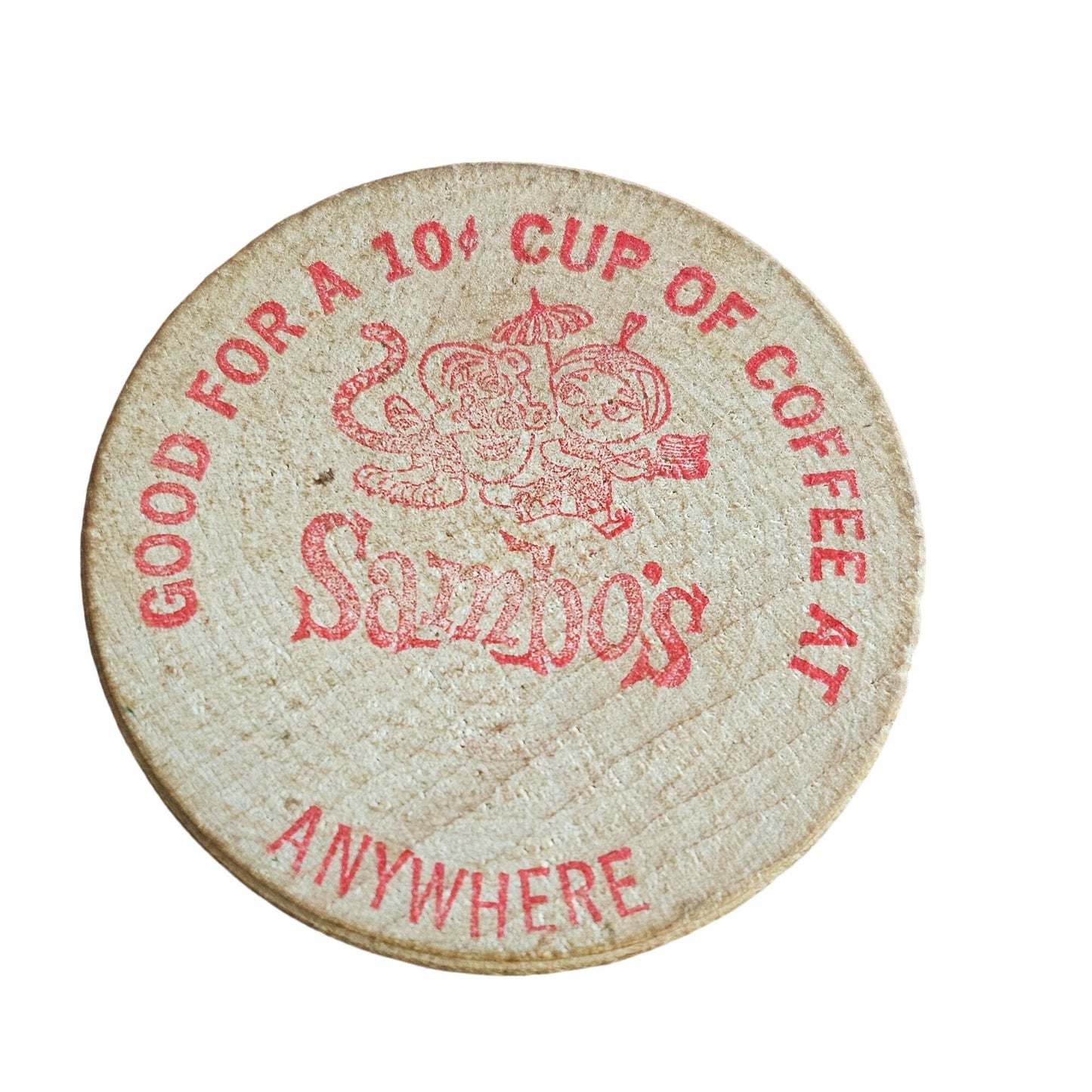 Vintage Sambos Diner Coffee Token Pair - 10¢ Wooden Nickel Retro Memorabilia Collectible
