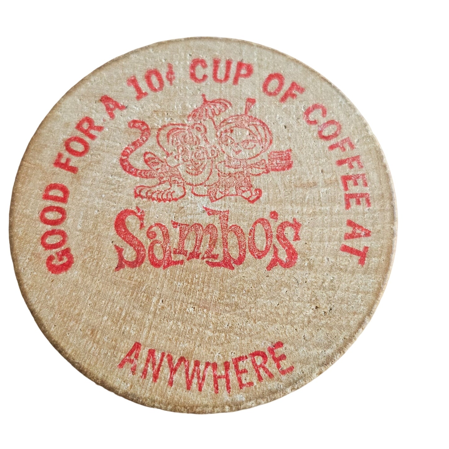 Vintage Sambos Diner Coffee Token Pair - 10¢ Wooden Nickel Retro Memorabilia Collectible