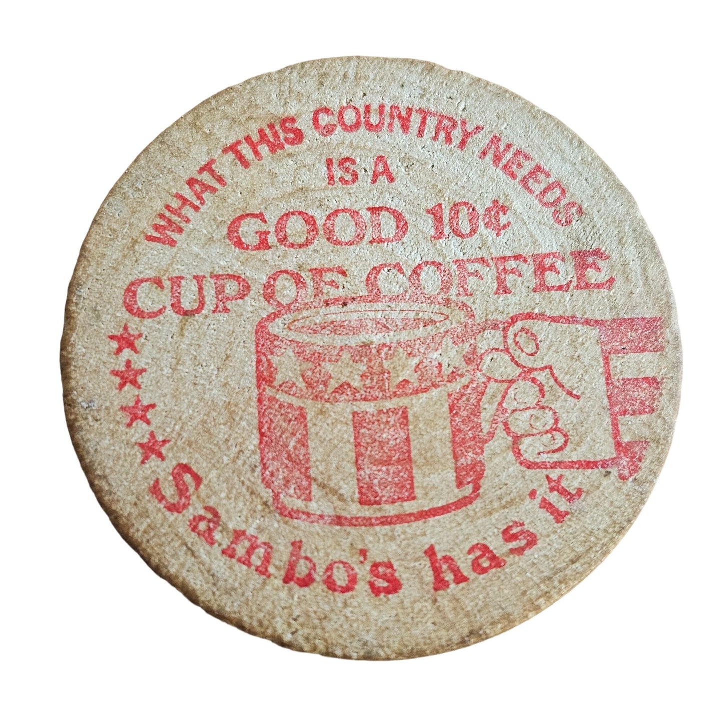 Vintage Sambos Diner Coffee Token Pair - 10¢ Wooden Nickel Retro Memorabilia Collectible