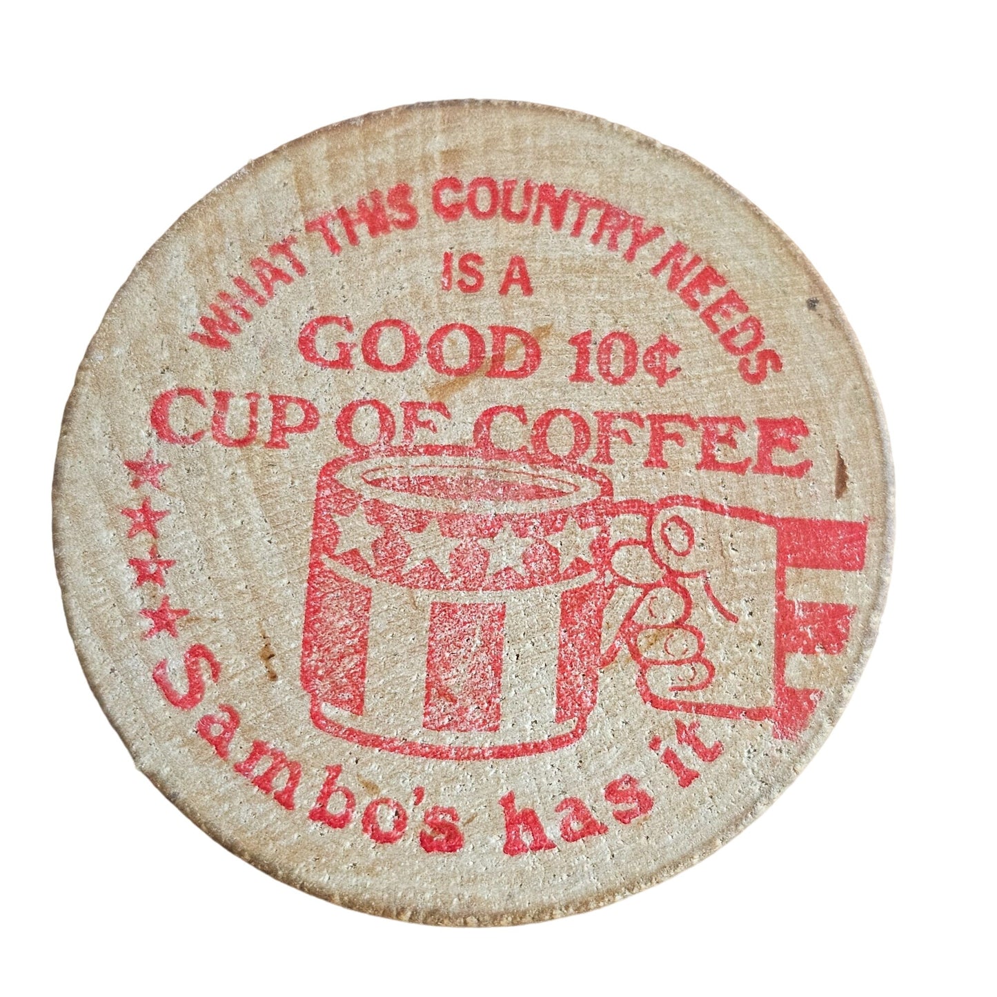 Vintage Sambos Diner Coffee Token Pair - 10¢ Wooden Nickel Retro Memorabilia Collectible