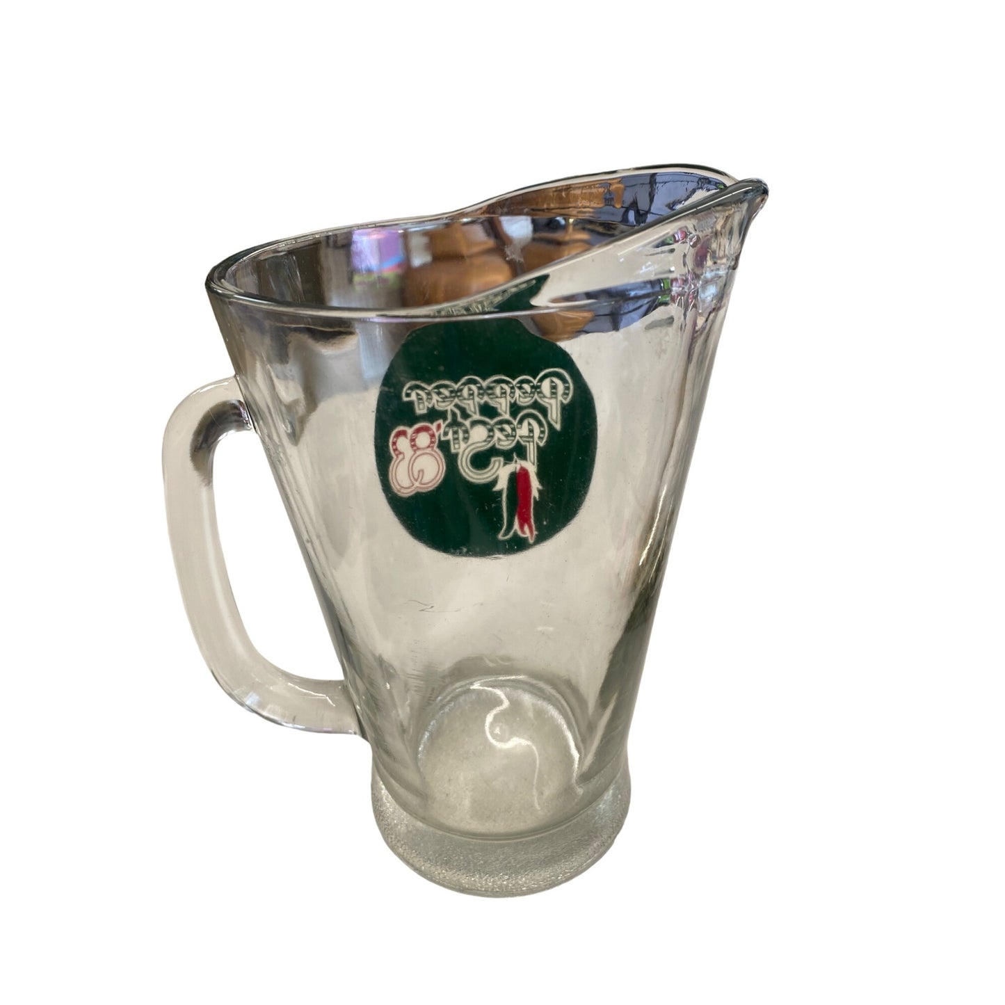 Vintage Pepper Fest 83 Glass Pitcher 56 Oz Clear Glass With Handle Retro Design Collectible