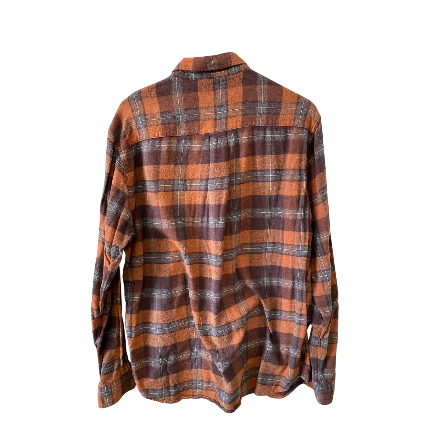 Northcrest Classic Mens Plaid Flannel Shirt L 42-44 Cotton Brown Orange Long Sleeve Button-Up