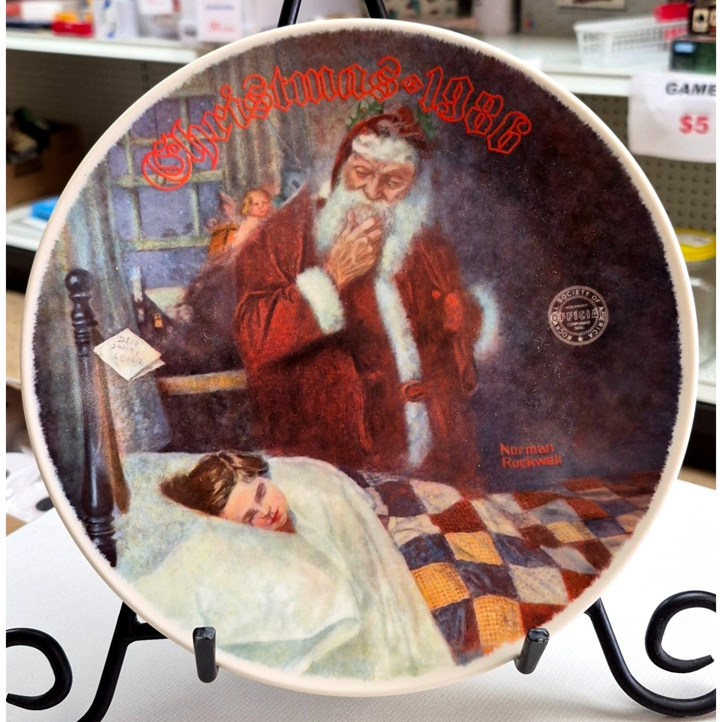 Norman Rockwell Christmas 1986 Collector Plate "Deer Santy Claus" With COA