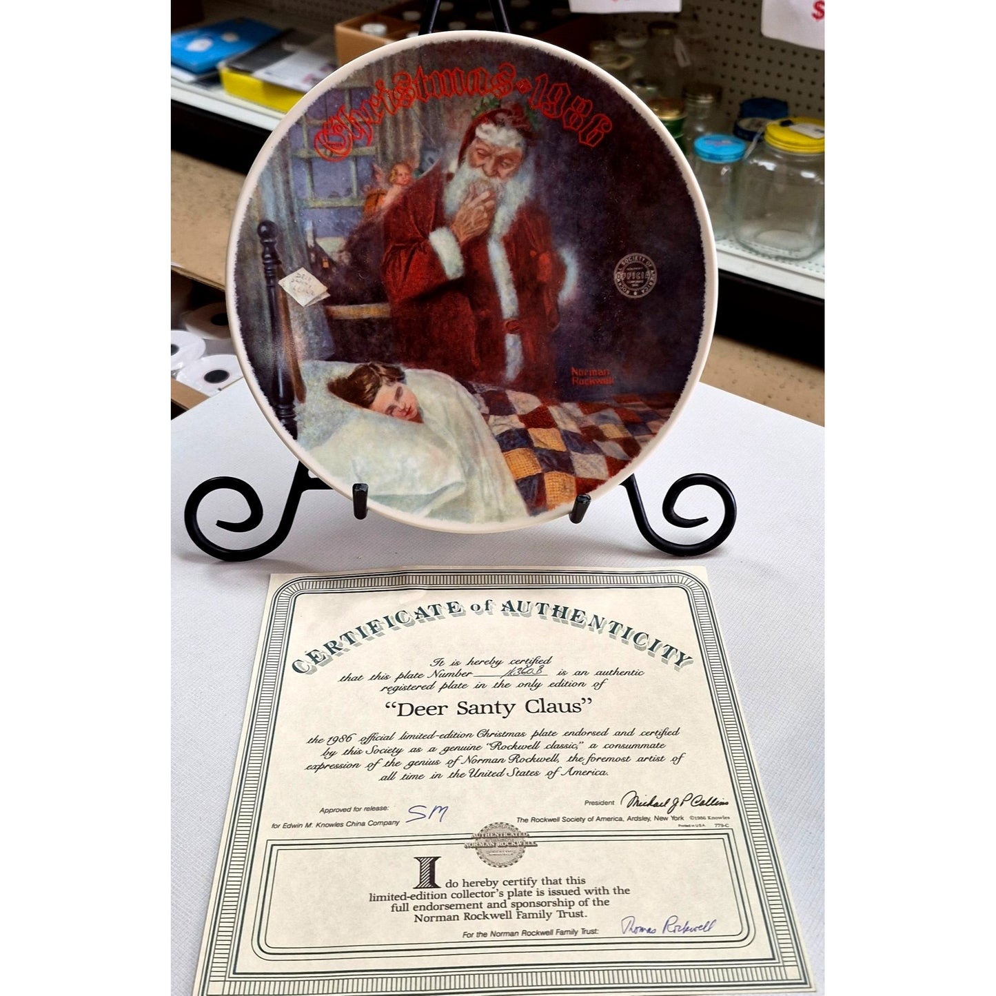 Norman Rockwell Christmas 1986 Collector Plate "Deer Santy Claus" With COA