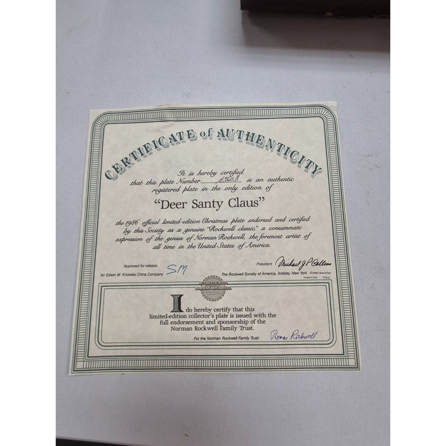 Norman Rockwell Christmas 1986 Collector Plate "Deer Santy Claus" With COA