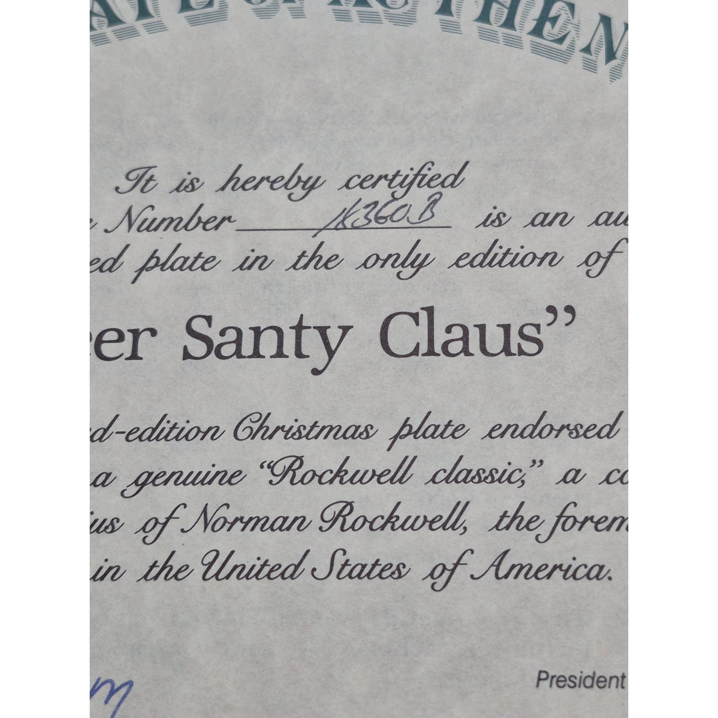 Norman Rockwell Christmas 1986 Collector Plate "Deer Santy Claus" With COA