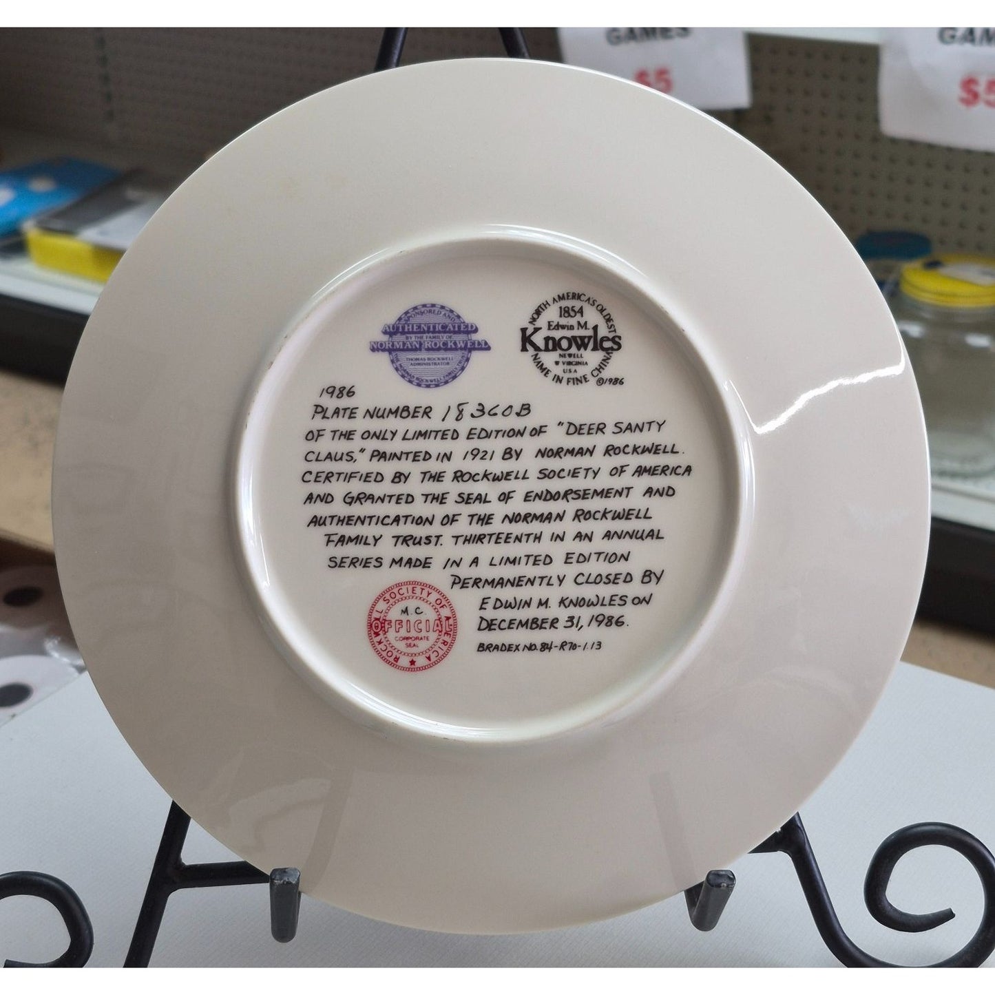 Norman Rockwell Christmas 1986 Collector Plate "Deer Santy Claus" With COA