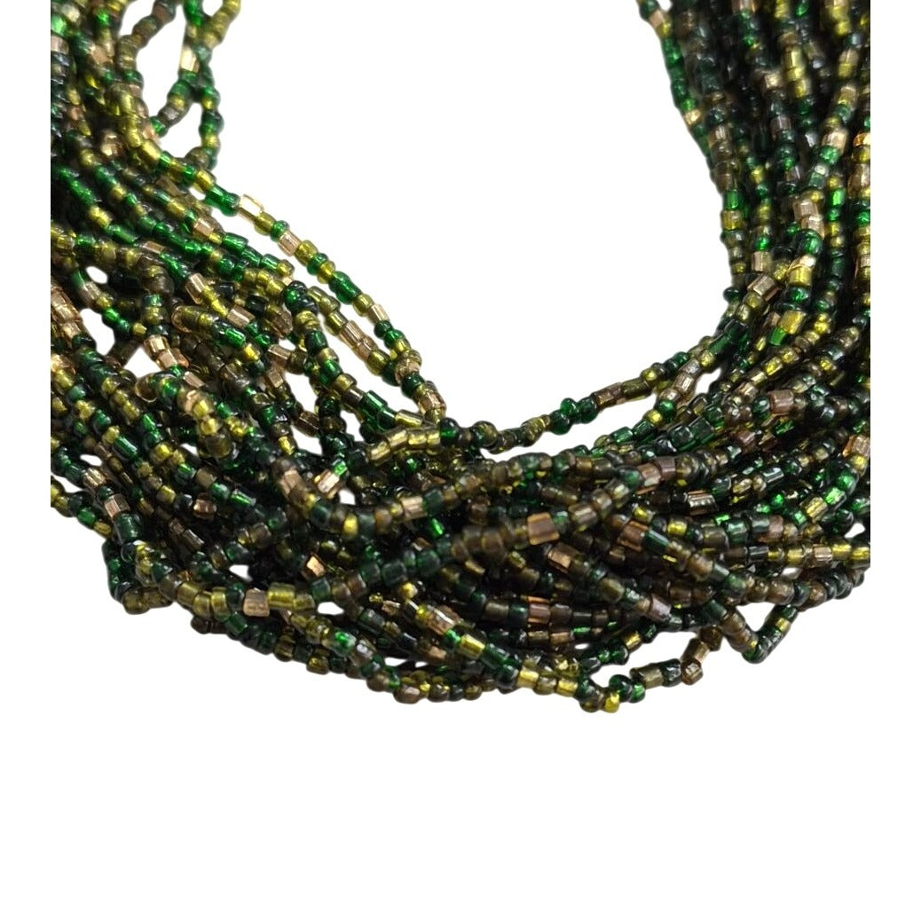 Multistrand Green & Gold Beaded Necklace Screw Clasp Elegant Costume Jewelry
